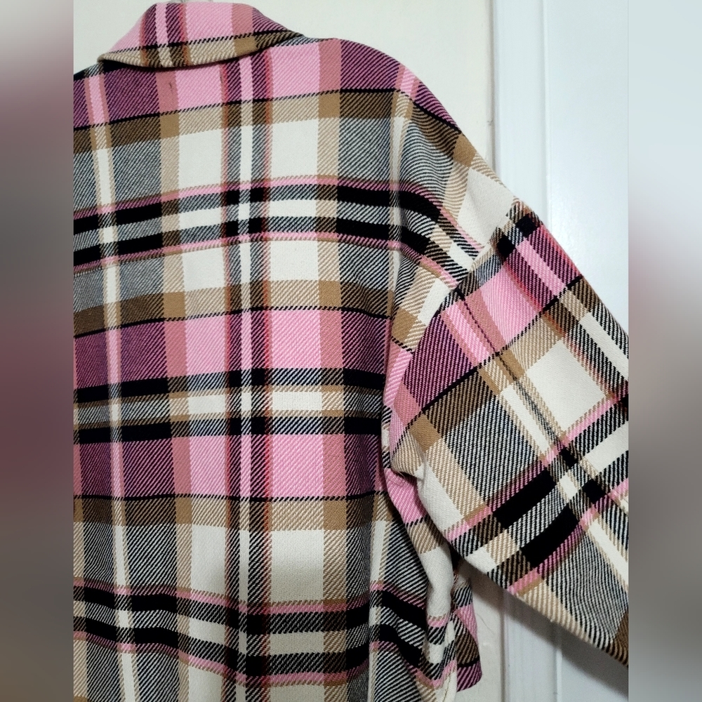 Zara Shacket Womens Size Small Pink Plaid Check Overshirt Oversized Long Sleeve - Picture 13 of 16